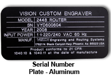 Engraved Serial Number Plate